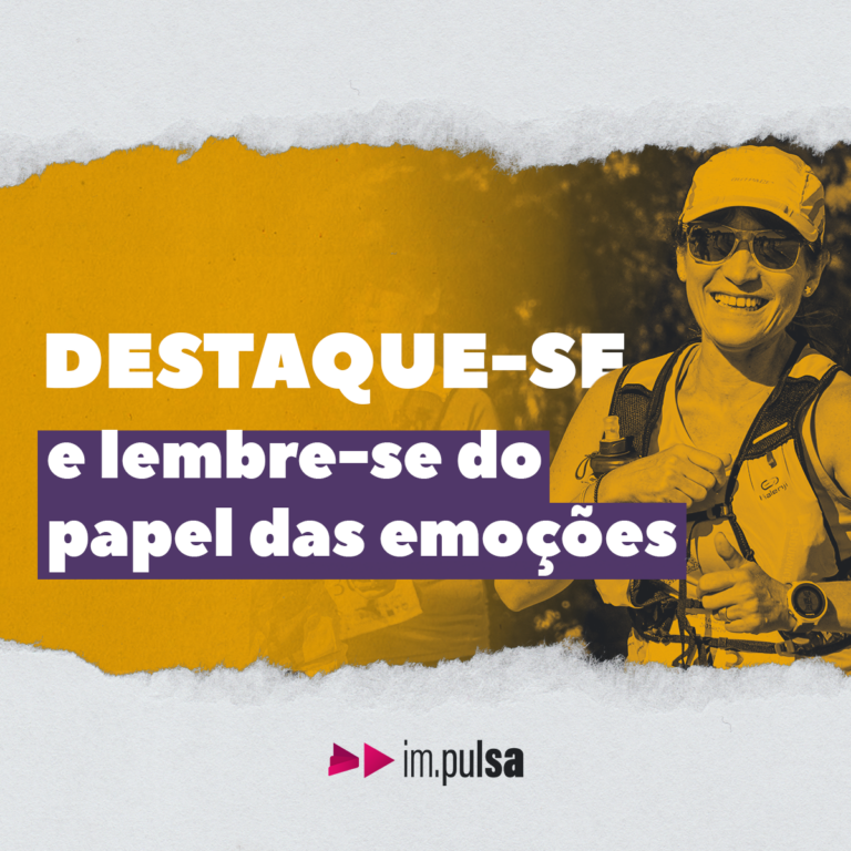 fundo amarelo com uma mulher atleta a direita e um título a esquerda 'destaque-se e lembre-se do papel das emoções'