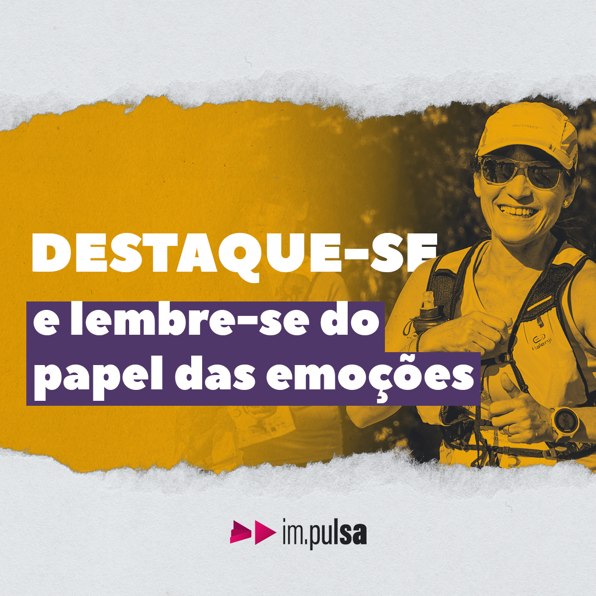 fundo amarelo com uma mulher atleta a direita e um título a esquerda 'destaque-se e lembre-se do papel das emoções'